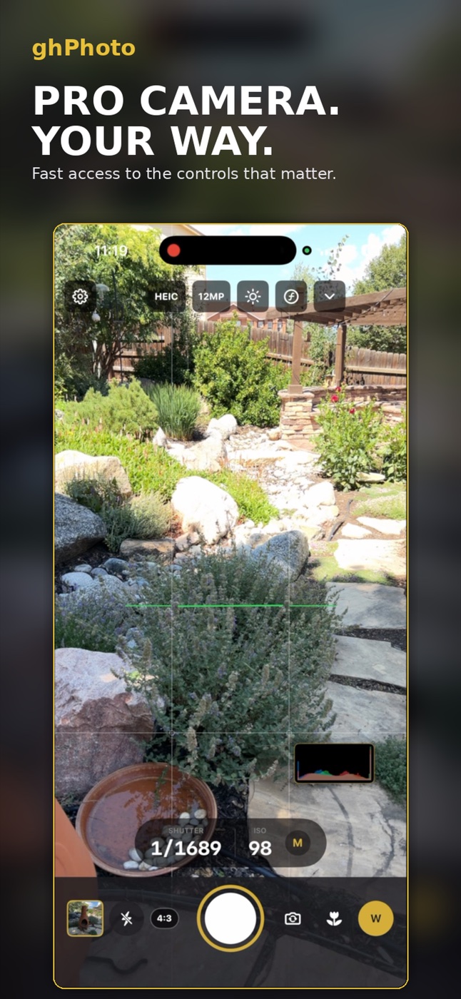 ghPhoto pro RAW camera for iPhone
