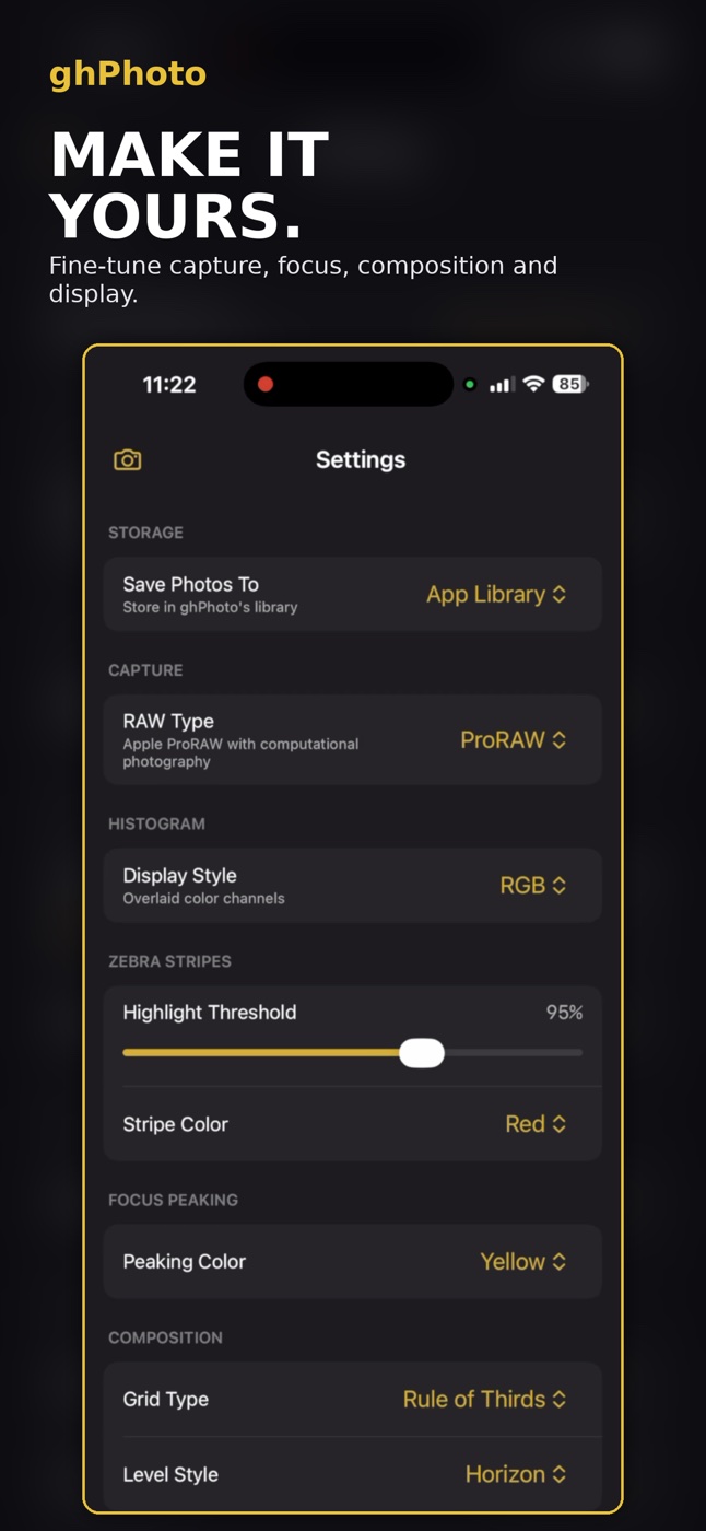 ghPhoto settings